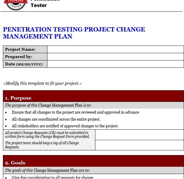 LPT-cmp فرم PENETRATION TESTING PROJECT CHANGE MANAGEMENT PLAN - Image 1